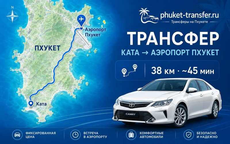 Расстояние Ката Бич — Аэропорт Пхукета (HKT): маршрут и время