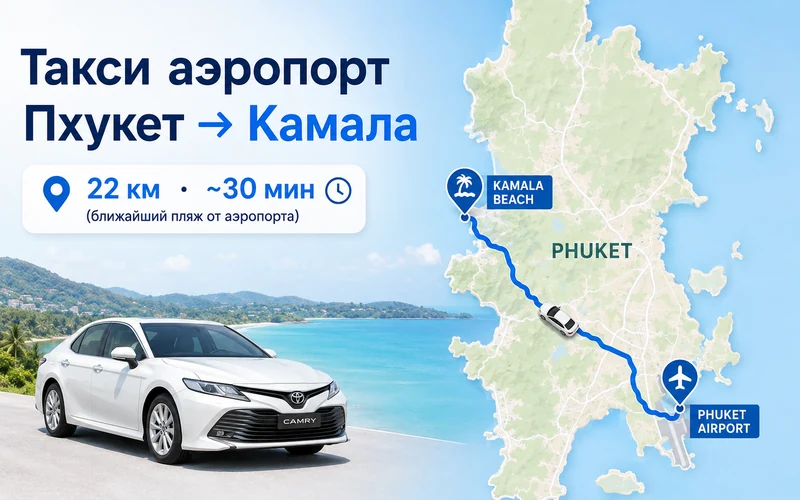 Расстояние Аэропорт Пхукета (HKT) — Камала Бич: маршрут и время