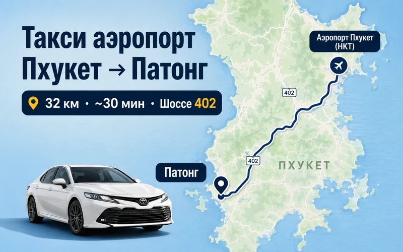 Расстояние Аэропорт Пхукета (HKT) — Патонг: маршрут и время